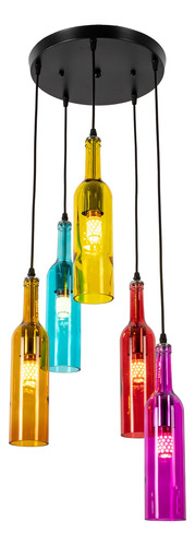 Lámpara De Araña De Botella De Vino Redonda De Bar 5 Luces