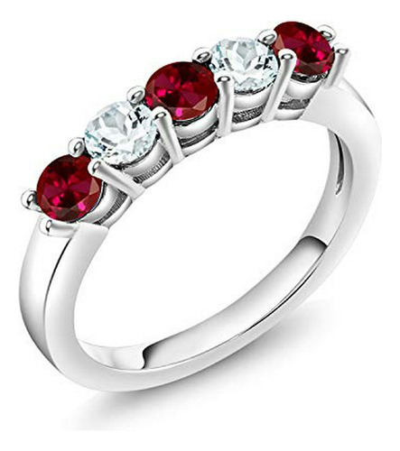 Anillos Bisutería - 925 Sterling Silver Red Created Ruby And