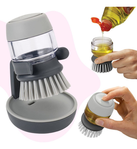 Cepillo De Limpieza Trastes Dispensador Jabon Cocina Hogar Color Gris