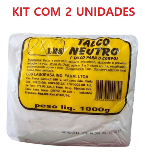 Kit C/ 2 Unidades Talco Para Corpo Neutro 1 Kg