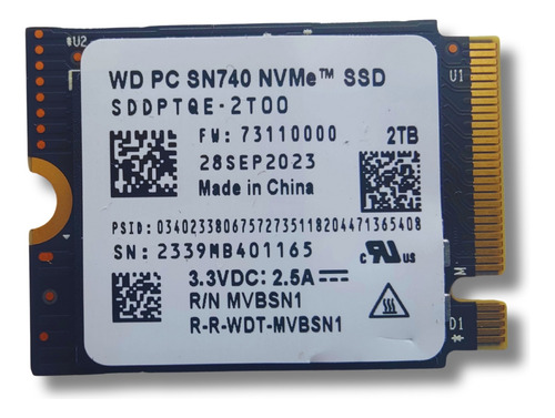 Ssd Wd M.2 2230 Capaciad 2tb Pcie 4x4 Nvme 5150/4150 Mb/s
