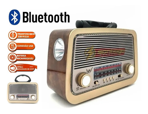 Caixa Som Rádio Retrô Vintage A3199 Bluetooth Portátil