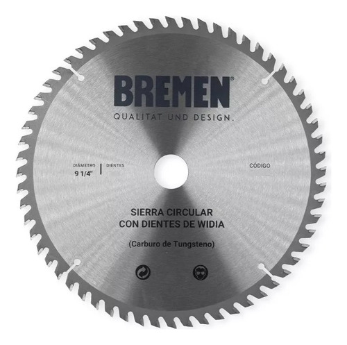 Disco Sierra Circular 9 1/4 23cm Bremen 7821 48 Dientes Color Plateado