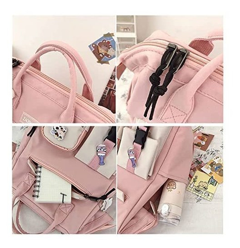 Mochila Escolar Kawaii Con Accesorios Estilo Monedero Rosa