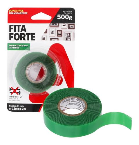 Fita Dupla Face Transparente 12mm Rolo 2m Adere Fixa Forte