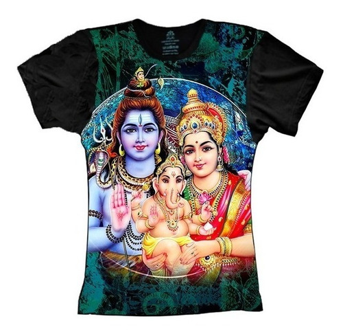 Camiseta Indiana Deuses Hindu Shiva Parvati Ganesha Familia 