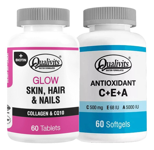 Glow Skin Hair Nails + Antioxidante Vitamina C E A Qualivits