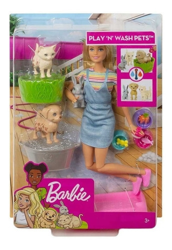 Muñeca Barbie Baño De Mascotas Cuidado Animales Original