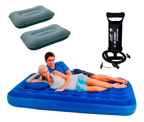 Colchon Inflable 2 Plazas Bestway + Inflador Y 2 Almohadas