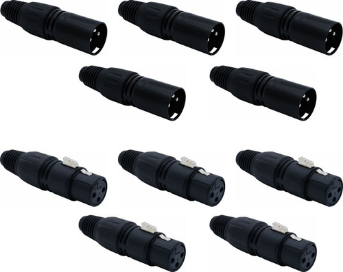 Kit 5 Pares Plug Xlr Conector Cannon Macho Femea 10 Unidades