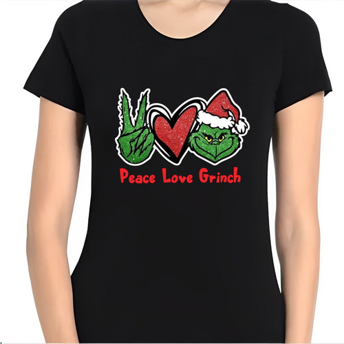 Playera Navideña Manga Corta Peace Love Grinch 3 Piezas