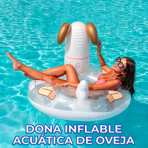 Inflable Dona Acuática Forma Oveja Cuerno Dorado Pool Party Color Blanco