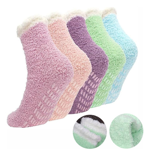 5 Pares De Calcetines Antideslizantes De Forro Polar Coral P