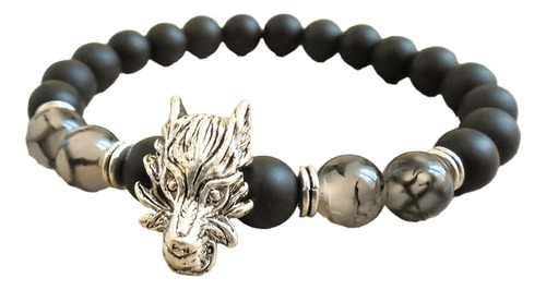 Pulsera Budista Lobo Ónix Piedra Del Dragón 8mm Proteccion