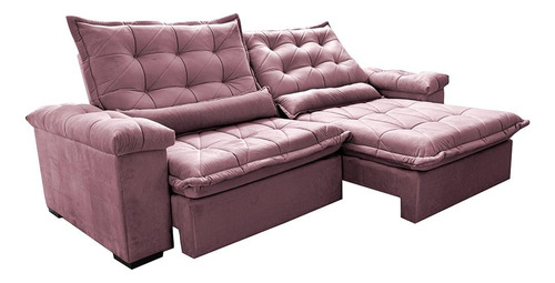 Sofá Retrátil 2,55m Cama Inbox Big Fresh. Com Softgel d40 Cor Rose