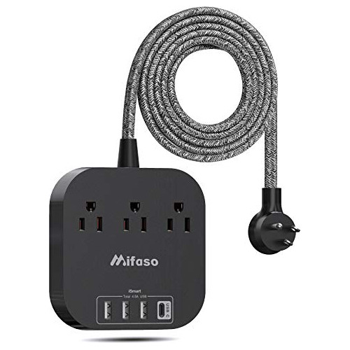 Alargador De Corriente Con Salida Usb C, 3 Tomas, 4 Puertos