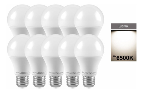 Pack X 10 Lampara Bulbo Led 10w Fria A60 1°marca Macroled