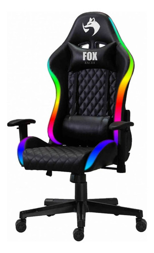 Cadeira de escritório Fox Online RGB gamer ergonômica  preta com estofado de couro sintético