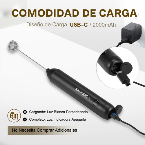 Espumador De Leche Mano Recargable Con 2 Batidores Y Soporte