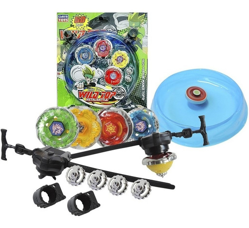 4 Beyblade Metal Led + Lançador + Arena Cores Sortidas