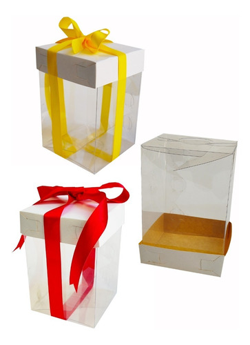 25 Cajas Acetato Armable Con Tapa Blanca 10x10x15 Cms