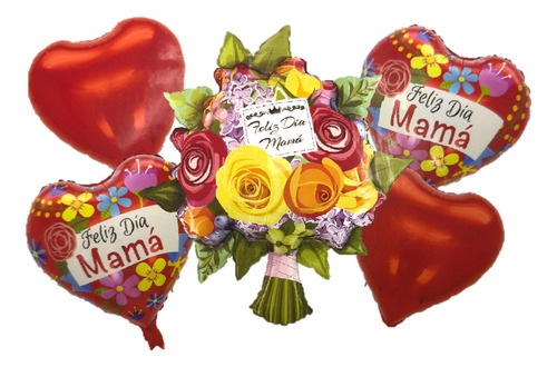 Kit 5 Globos Decoracion Dia De Las Madres A Elegir Rojo Ramo De Flores