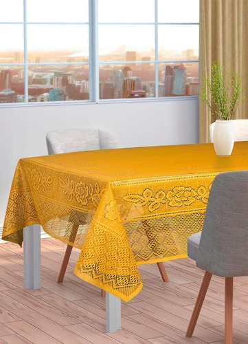 Toalha De Mesa Quadrada 1,50m X 1,50m Renda Color Interlar ! Cor Amarelo