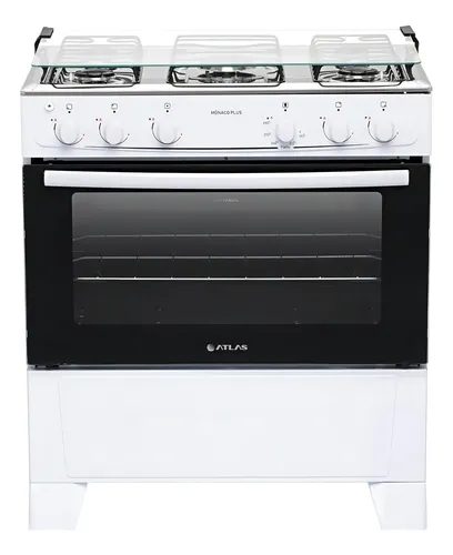 Fogão 5 Bocas Atlas Mônaco Plus Branco com Mesa Inox e Acendiment...