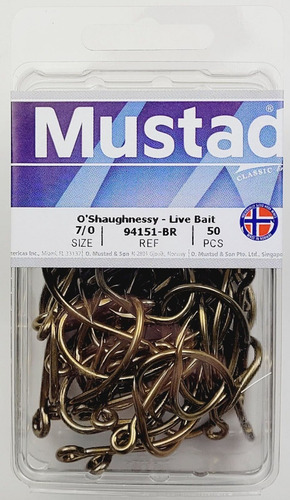 Anzuelo Mustad O'shaughnessy Live Bait #7/0 Kit 50pcs