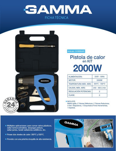 Imagen 4 de 4 de Kit Pistola De Calor Gamma G1935kar 2000w Celeste + Maletín