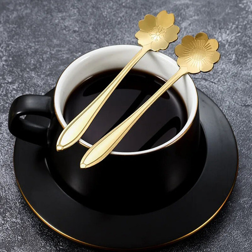 Stainless Steel Flower Gold Scoop Coffee Spoon Gift K