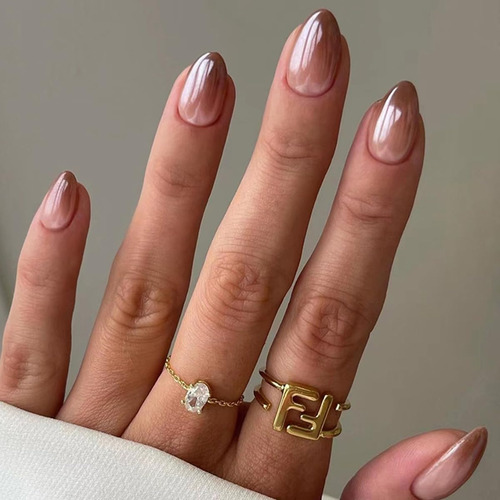 24 Pcs Marrón Ombre Prensa En Las Uñas Almendras Cortas - Ye