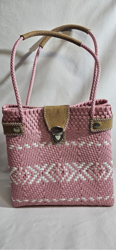Bolsa Bolsa De Mano Tote Bag Bolsa Artesanal Tote Bag Color Rosa Y Blanco