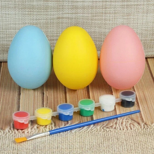 6 Ovos De Páscoa Isopor Para Colorir Com Tinta Guache Pincel