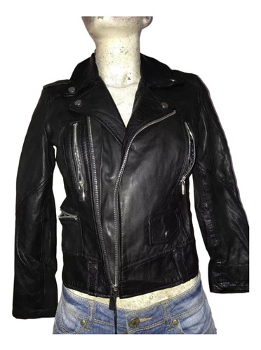 Sexy Chamarra De Piel Bershka Manga 3/4 Biker Negra Cierres