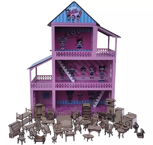 Kit Casa Barbie Com Moveis Completo Pintada 1,2 M Altura P-p