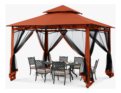 Gazebo De Doble Techo Con Toldo Y Mosquitera Para Jardín
