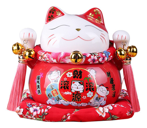 6 Pulgadas Lindo Maneki Neko Gato De La Suerte Japons Con Do