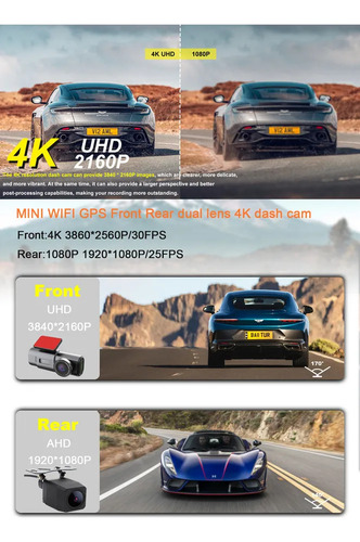Dashcam Del Coche De 2 Lentes Wifi Gps 4k Dvr Barato
