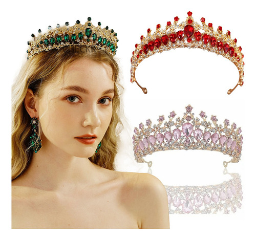 Coroas Queen Crowns para meninas, tiaras de casamento para princesas, touca de noiva vermelha
