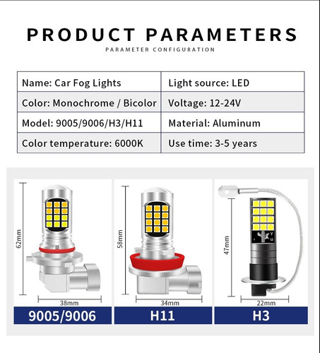 Kit De Faros Antiniebla Led H11 6000k Bicolor Amarillo