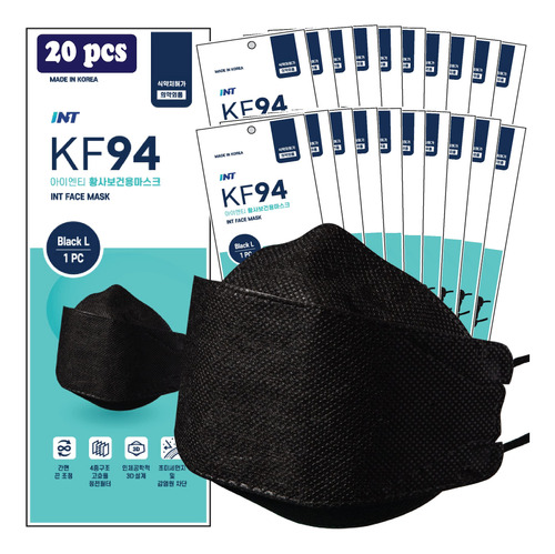 20: Certificado Int Black Kf94 Seguridad Facial Capa Bucle