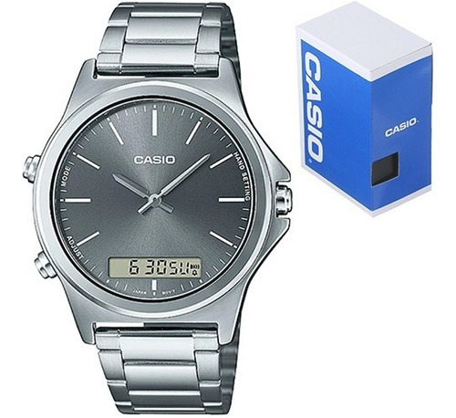 Reloj Casio Mtp Vc01d Gris Hora Doble Acero Cristal Mineral