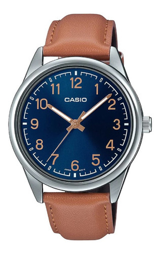 Reloj Casio Mtp V005l Cuero Marron Numeros Arábigos