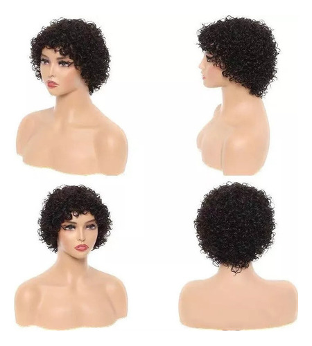 F1 Peruca Bandana Cabelo Humano Preto Cabelo Cacheado