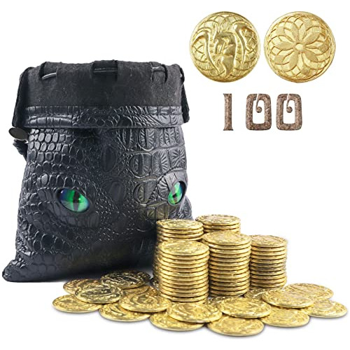 100 Monedas De Fantasía De Metal Con Bolsa De Cuero Jf26x