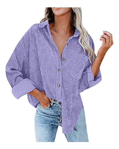 I Blusa De Pana Con Botones Para Mujer, Manga Larga, Solapa