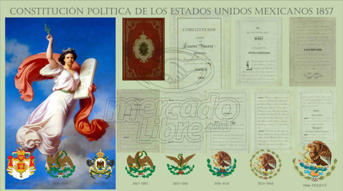 Lienzo Canvas Arte Poster Constitución Mexicana 1857 Escudos