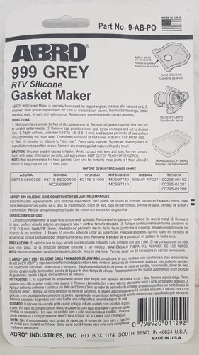Imagem 3 de 6 de Cola Silicone Vedante Junta Motor Abro Grey 999 85gr
