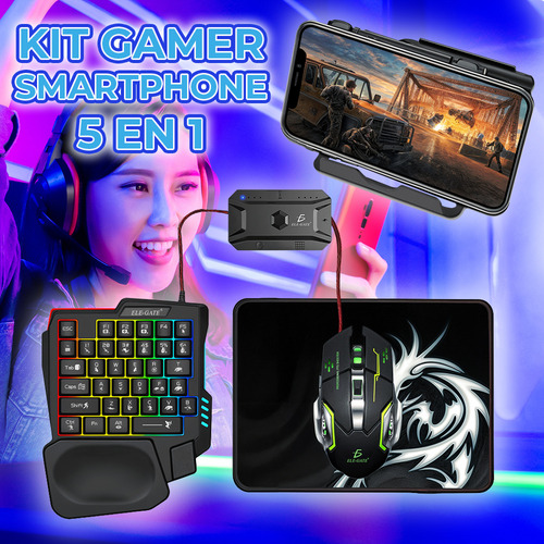 Kit Gamer 5 En 1 Bluetooth Para Celular Android Ele-gate Mouse Negro Teclado Negro Ele-Gate GM.GM2.P